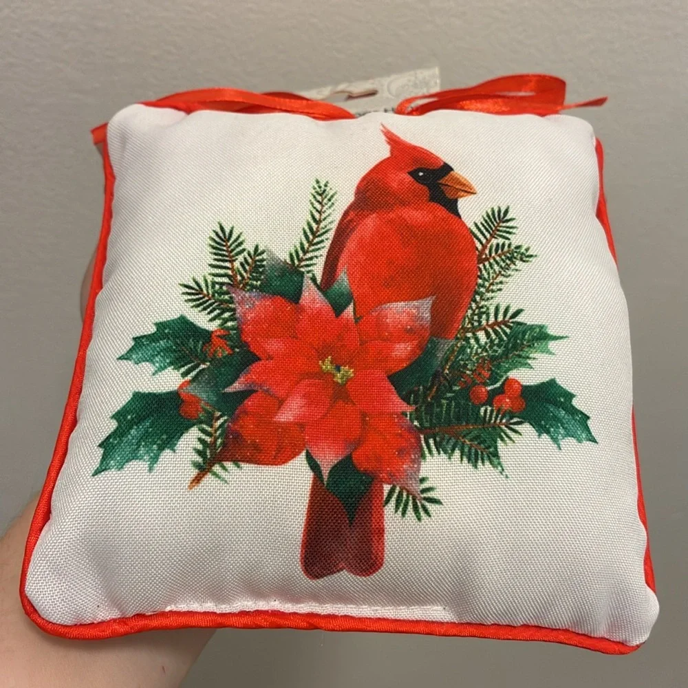 NWT- Cardinal Plush Door Hanger with Poinsetta